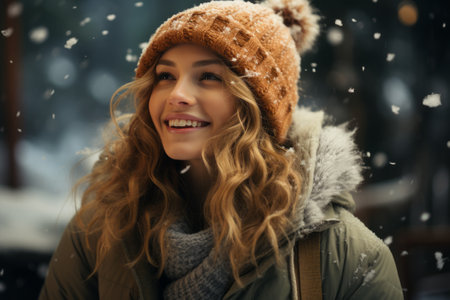 Beautiful young woman in a winter clothes, created with generative AIの素材