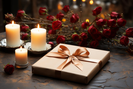 Christmas gift on a table, created with generative AIの素材