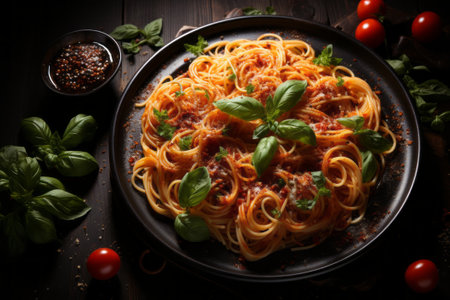 Spaghetti pasta with a bolognese sauce, created with generative AIの素材