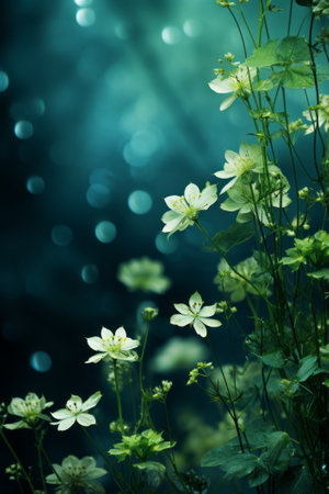 Lush green floral background with copy space, created with a generative AIの素材
