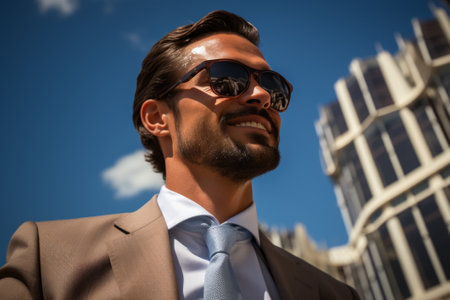 Portrait of a young Emirati businessman with sunglasses, created with generative AIの素材