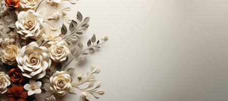 White beige rose flowers on white background with a copy space, created with generative AIの素材