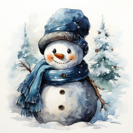 Hand drawn snowman illustration, created with a generative AIの素材