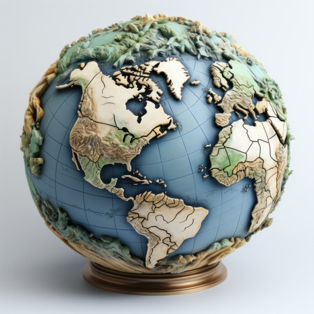 Relief Earth globe on the white background, created with generative AIの素材