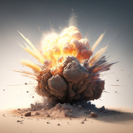 Explosion of rocks and smoke created with a generative AI technologyの素材
