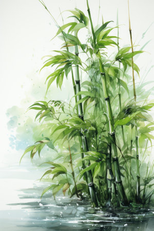 Painting of bamboo plants created with generative AI technologyの素材