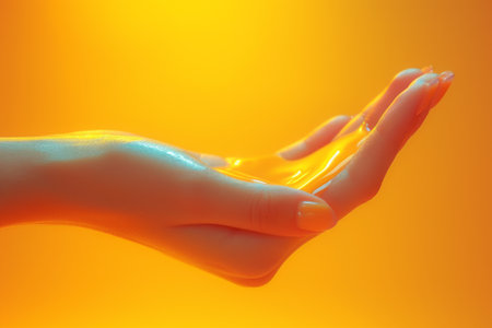 Graceful curve of a hand bathed in the warm, golden light reminiscent of a peaceful sunset. created with generative AI technologyの素材