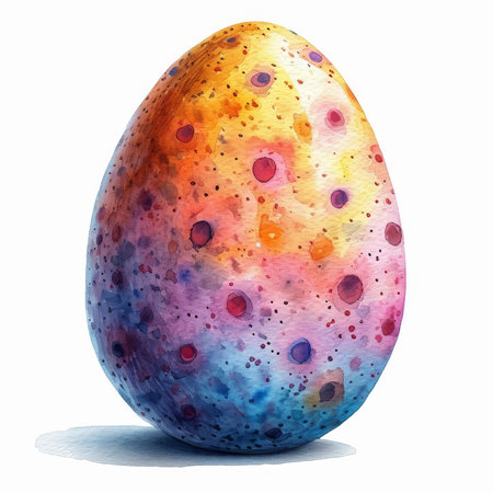 Delicate Easter egg adorned with boggy watercolor hues captivates with its vivid, artful splendor.の素材