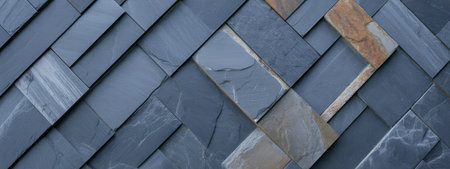 A striking arrangement of slate tiles showcases an intricate geometric pattern in varying tones of gray, enhancing an elegant ambiance.の素材