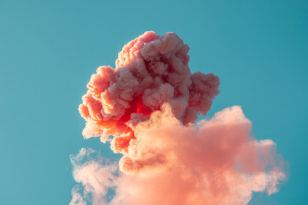 A vibrant pink smoke cloud billows into the sky, creating a stunning visual against the soft blue backdrop. This captivating scene captures the beauty of a sunset moment.の素材