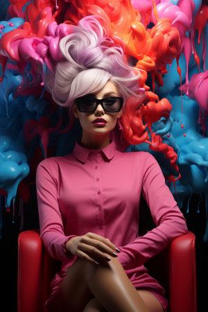 Beautiful woman with colorful background created with generative AI technologyの素材