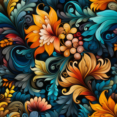 Colorful bright paisley paint seamless pattern tile, created with generative AIの素材