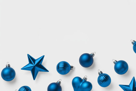 This minimalist Christmas greeting card features a clean background and simple blue ornaments. It conveys a cheerful holiday message in a modern style, perfect for sending warm wishes.の素材