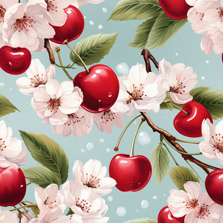 Cherry tree seamless pattern tile, created with generative AIの素材
