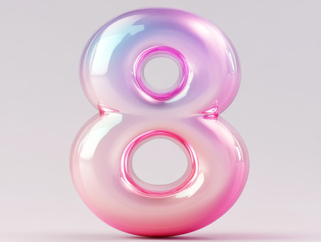 An enchanting number eight with an iridescent finish radiates charm, beautifully crafted to enhance celebrations and festivities with flair.の素材