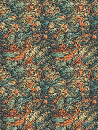 Colorful seamless pattern of wavy lines created with generative AI technologyの素材