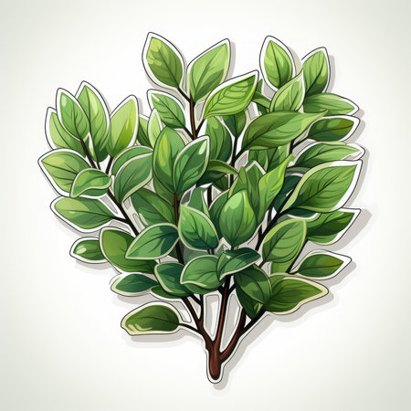 A stylized sticker of vibrant green leaves, reminiscent of serene nature.の素材