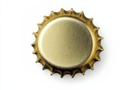 Revealing the elegance of craftsmanship, this brass beer bottle cap displays sharp edges and gleaming hues that catch the light beautifully.の素材