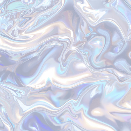 An iridescent liquid surface flows smoothly in a blend of soft colors, reflecting light and creating a mesmerizing effect. The texture appears rich and glossy, enhancing the beauty of the scene.の素材