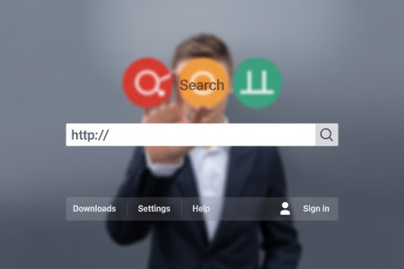 A professional individual interacts with an advanced digital interface, exploring options in a contemporary office environment.の素材