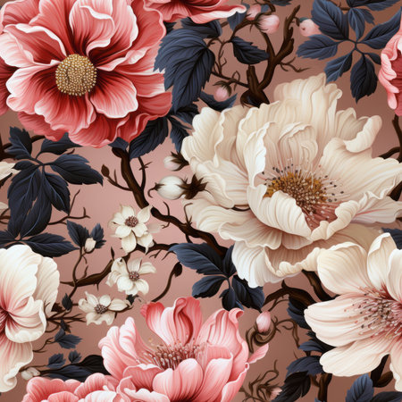 Romantic wild roses floral seamless pattern tile, created with generative AIの素材