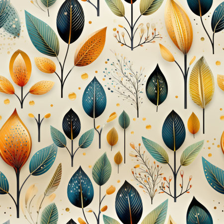 Multicolor watercolor leaves seamless pattern tileの素材