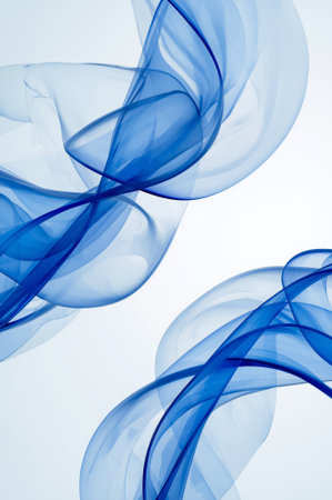 Close-up view captures translucent blue waves in a fluid dance. The patterns blend smoothly against a light background, offering a serene and calming aesthetic ideal for art lovers.の素材