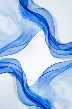 Delicate blue strands flow gracefully, showcasing transparency and movement. The smooth lines intertwine, creating an elegant design against a neutral backdrop. This natural beauty captures attention.の素材