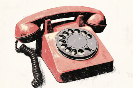 This charming red rotary phone sits elegantly, inviting thoughts of timeless conversations and vintage aesthetics in a cozy atmosphere.の素材