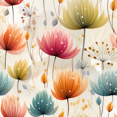Close up of flowers seamless pattern tile created with generative AI technologyの素材