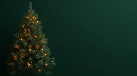A decorated Christmas tree stands in a room, full of bright lights. The background is dark green, creating a festive atmosphere. The tree is ready for celebration during the holiday season.の素材