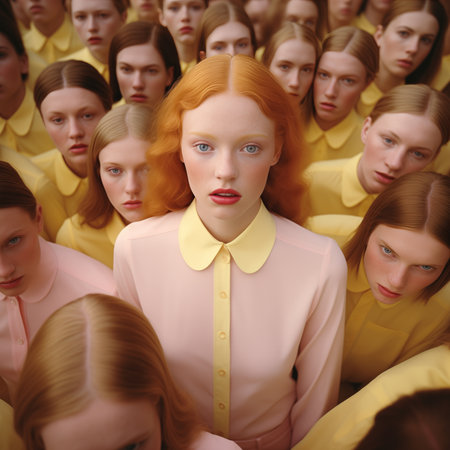 Young lonely woman in the crowd, created with a generative AIの素材