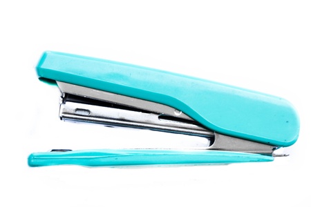 blue stapler isolated on a white background の写真素材