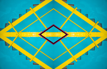 Abstraction of blue ladder with yellow railing, colored background