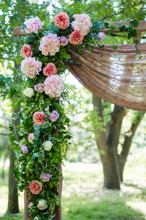 Festively beautifully decorated of flowers. Wedding decor.の写真素材