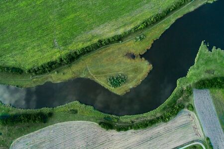 Scenic aerial view of winding river