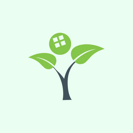 abstract nature tree home logo icon flat design vector graphic conceptのイラスト素材