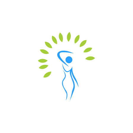 woman nature leaves abstract logo icon flat concept vector graphic designのイラスト素材