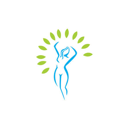 abstract woman nature leaves logo icon flat concept vector graphic designのイラスト素材