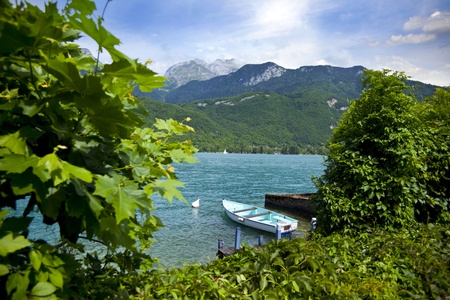 View from lake Annecy in French alpsの写真素材
