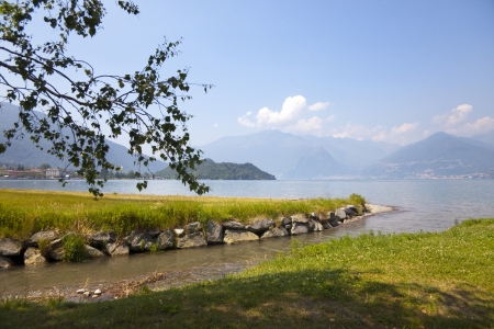 Landscape view from the coast near Colico village on te famous Italian lake Como の写真素材