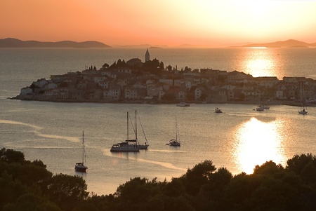 Sunset over Primosten in Croatiaの写真素材