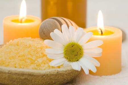 bath salt with honey and chamomileの写真素材