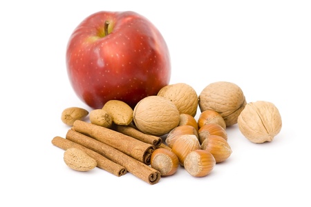 apple, nuts and cinnamonの写真素材