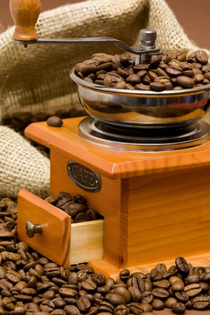 grinder and coffee beansの写真素材