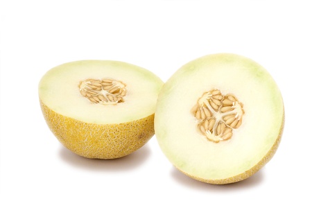 orange cantaloupe melon isolated on white backgroundの写真素材