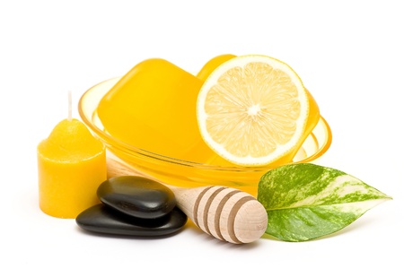 glycerin soap, lemon and massage stonesの写真素材