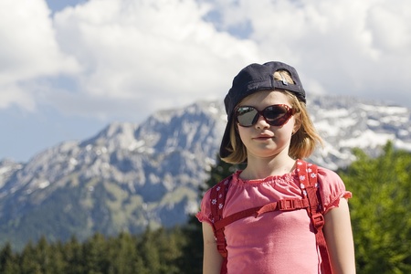 little girl in the Alpsの写真素材
