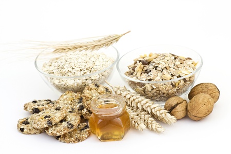 cereal cookies, muesli, honey and nutsの写真素材