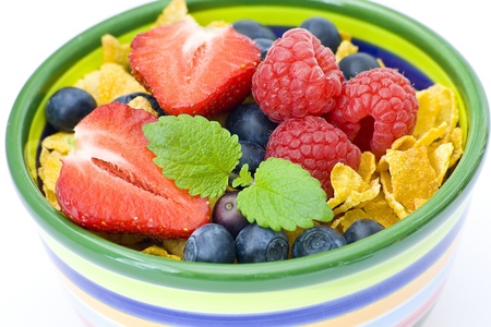 corn flakes with fresh fruitsの写真素材